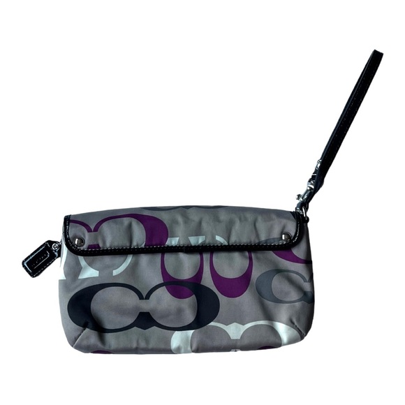 Coach Signature C Large Flap Sateen Wristlet Pouchette F47001 in Khaki & Purple - Picture 3 of 16